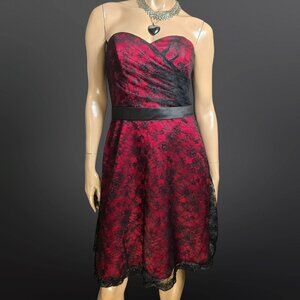 Y2K Gothic Vampy Prom Party Formal Dress Size S Red Black Lace Overlay Strapless